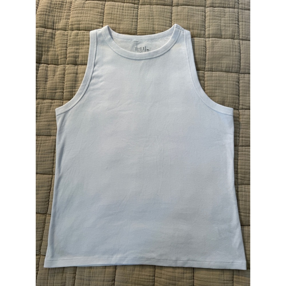 Time and Tru Tank Top Women XL White Ribbed High Neck Sleeveless Basic Stretch